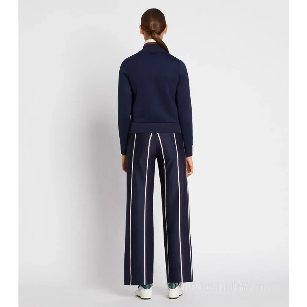 Tory Burch Sport Retro Luxury Wide Leg Trousers Pants S Navy Blue Stripe Y2K - Picture 3 of 11